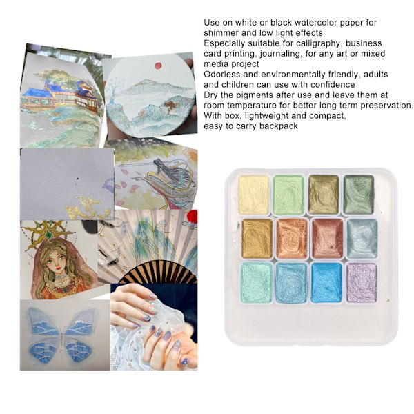 Vattenfärg Set Bärbar Ekologisk Glitter Metallic Solid Vattenfärg Set för Konstnärlig Kalligrafi Målning