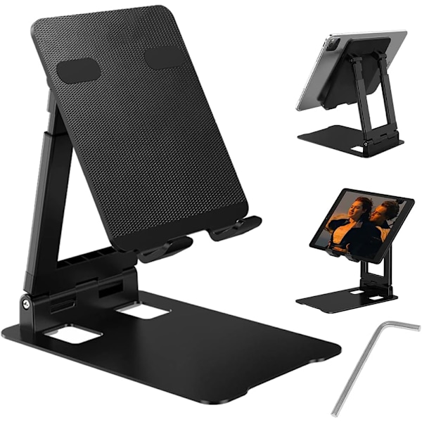 Tabletställ för 4-13 tums enheter, justerbart & hopfällbart, handsfree-design, bred kompatibilitet, halkfri & stabil bas, portabelt & lättviktigt för