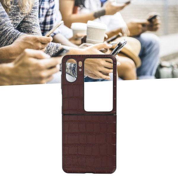 Äkta läderfodral hopfällbart mobilskydd för Oppo Find N2 Flip Brun