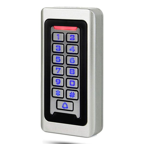 RFID-åtkomstkontroll, fristående metallkortläsare med blå bakgrundsbelysning, IP68 vattentätt zinklegeringshölje för utomhusinstallation