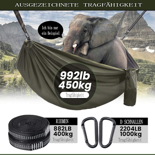 Hängmatta Camping med Regnskydd, Perfekt för Backpacking & Resor, Andningsbar 210T Nylon Spinning Säkerställer Komfort & Skydd, Lätt att Montera &