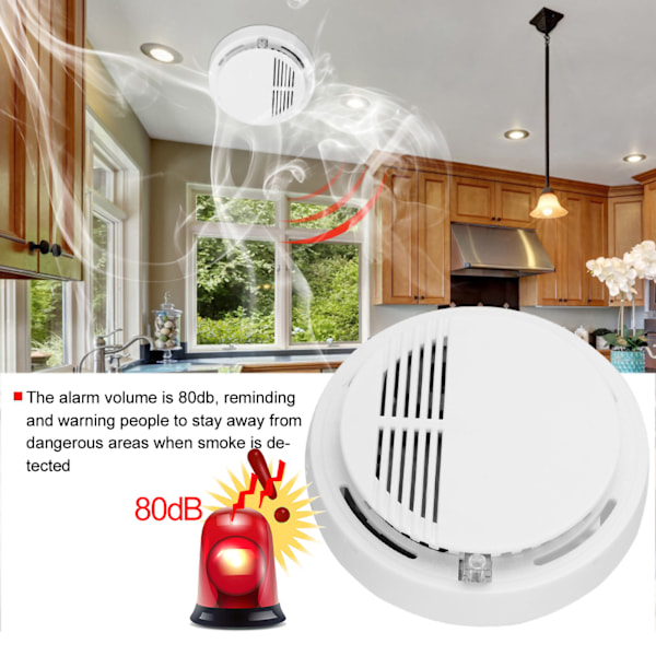 Photoelectric Independent Smoke Detector Security Sensor 80db Wireless Fire Alarm