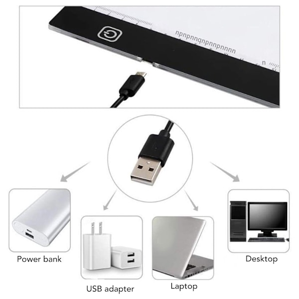 A3 Lysbrett Ultratynt 12000K LED Trinnløs Dimbar USB Strømdrevet Lyspute Tracer for Maling Tracing Skissering