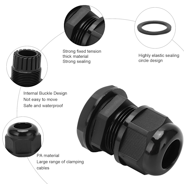 10 stk. kabelforskruning til PG16B 14 PA nylonmateriale indvendigt spænde IP68 vandtætte kabelforbindelser til kontrolskabe