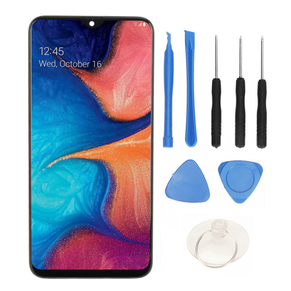 Skærmsamlingserstatning 6,4in Touch Display Reparation med Ramme Fuld Tilbehør til A20 A205 SM A205F DS A205FN A205GN DS A205YN A205G DS SM A205W