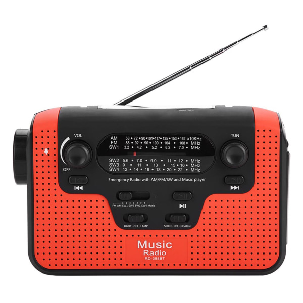 FM/AM/SW solardriven handvevradio med minneskortmusik för Bluetooth handsfree-samtal solcellsdriven FM-radio röd