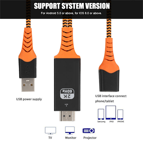 Telefon till HDTV 1080P Synkroniseringsskärm Universell HDMI-adapterkabel för Android/IOS Mobiltelefon