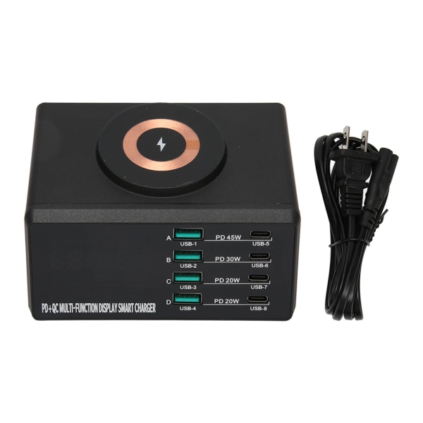 USB Charging Station for Multiple Devices 110W 8 Ports Magnetic Wireless Fast Charging Dock for Home Hotel 100 to 240V