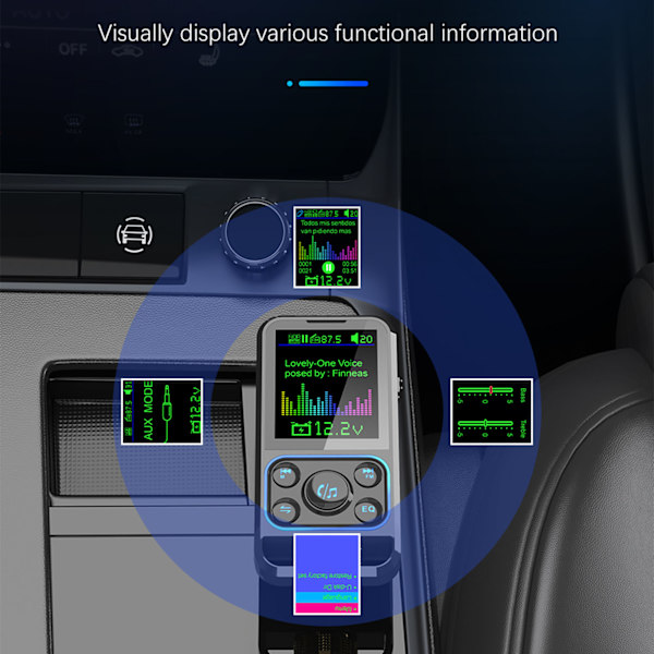 Bluetooth FM -lähetin 12V-24V Hands Free -puhelu Bluetooth -autonlaturin sovitin Tukee PD30W QC18W Pikalataus Type 1