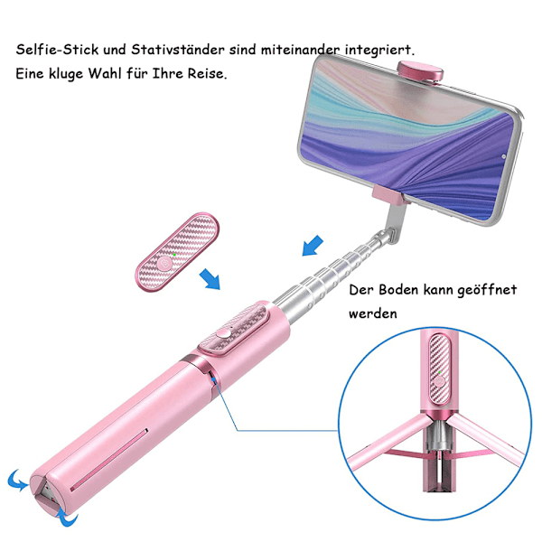Trådlös fjärrkontroll Selfie Stick, Utdragbart stativ för universell kompatibilitet, Uppladdningsbar fjärrkontroll för enkel fotografering i alla miljöer