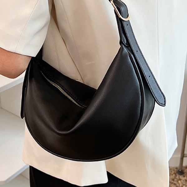 Kvinnors axelväska handväska PU Casual Fashion Enkel Mångsidig Justerbar längd med dragkedja Svart Fri storlek
