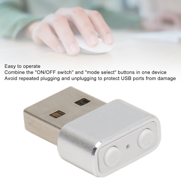 USB-musebevæger, lille, uopdagelig med separate til/fra-knapper, understøtter 3 spor, plug and play, holder pc/laptop vågen