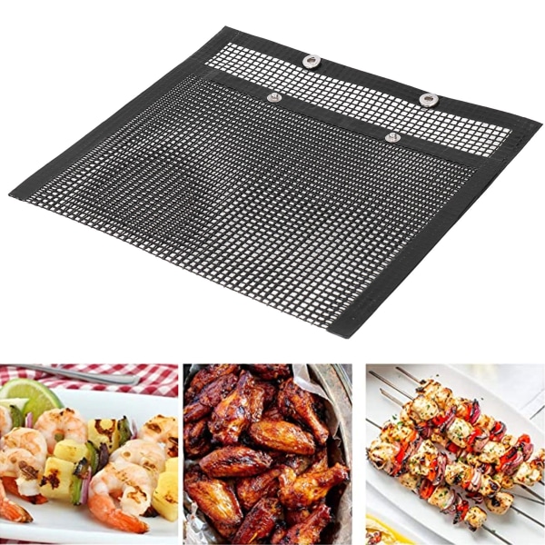 BBQ NonStick Grill Mesh Bag Høy Temperaturbestandig BBQ Bag for Elektrisk Gass Kullgrill Svart