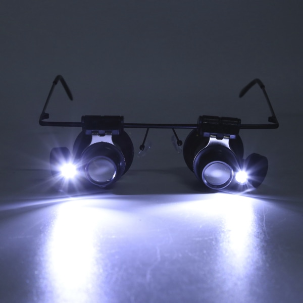 Kaksoislinssinen suurennuslasi 2 LED-valolla elektroniikka-, koru- ja kellokorjaukseen