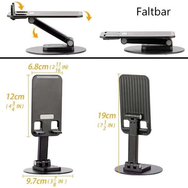 360° Graders Rotation Mobiltelefonställ, Universell Kompatibilitet Helt Hopfällbar Telefonhållare för Skrivbord (ABS-harts)