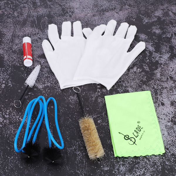 Trumpet Trombone Tuba Horn Cleaning Set Kit Tool with Cleaning Cloth Brush Gloves