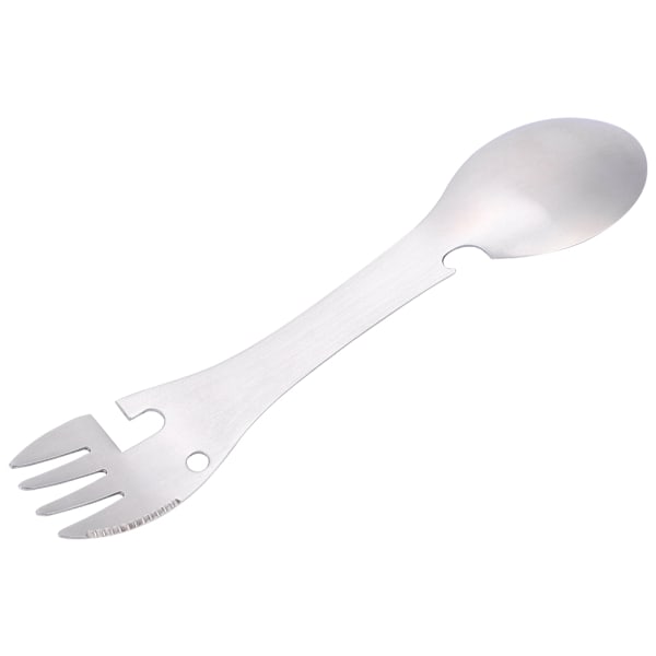 Bärbar Multifunktionell Utomhusspork, Premium Rostfritt Stål 5 i 1 Redskap med Sågtandad Skärare, Kompakt Design för Camping Picknick Vandring,