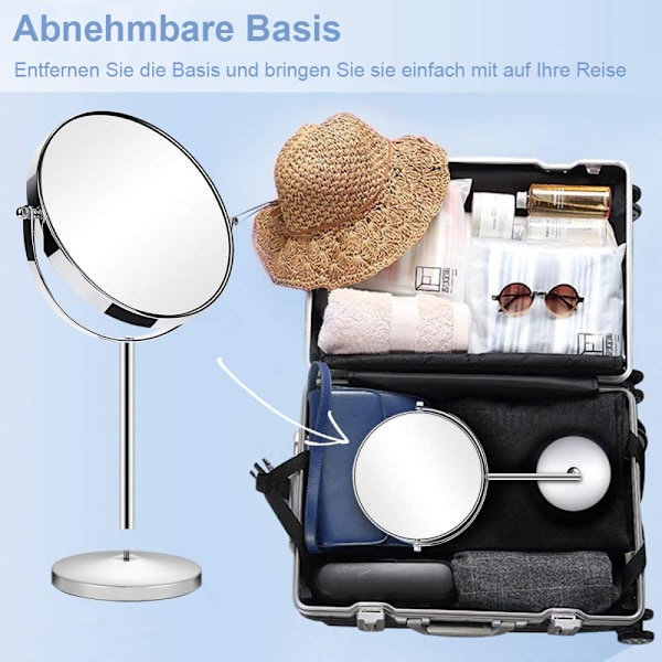 Kosmetikspejl, makeupspejl, bordsspejl med forstørrelse, dobbeltsidet og 360° drejelig til makeup, barbering, ansigtspleje i stuen,