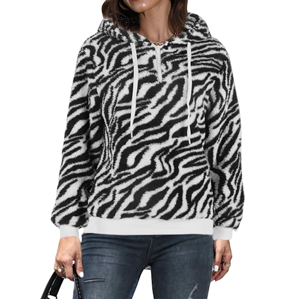 Tryckt Sweatshirt med Dragsko, Huvtröja, Mode Tryck, Tjockare, Långärmad, Dragkedja, Värmande Pullover Sweatshirt för Dam Vit L