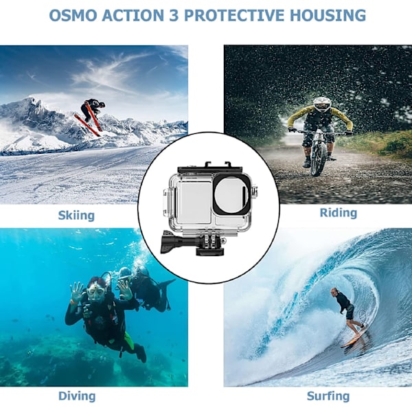 Vanntett kamerahus for actionkamera 40m/131ft vanntett beskyttende dykkeskall med brakett for DJI Osmo Action 3
