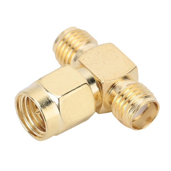 5 st guldpläterade mässings 50 Ohm SMA-hane till dubbel SMA-hona adapter med standardpolaritet