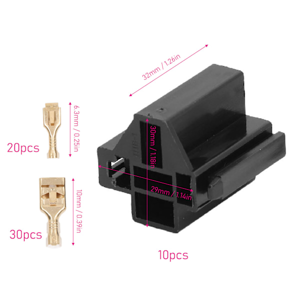 10 sæt relæforbindelsessæt 5-bens holder 12V sokkel 30A 40A med 30 stk 10mm 20 stk 6,3mm terminal til bil lastbil