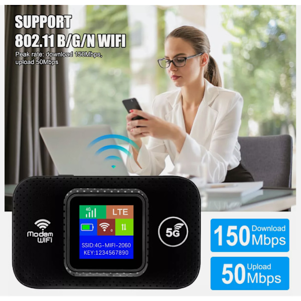 5G Olåst Portabel Bredbandsrouter, Stödjer 4G LTE Band B1/B3/B5/B40, Snabb Hastighet 150Mbps Nedladdningshastighet, Lägre Strömförbrukning, för Hemmet