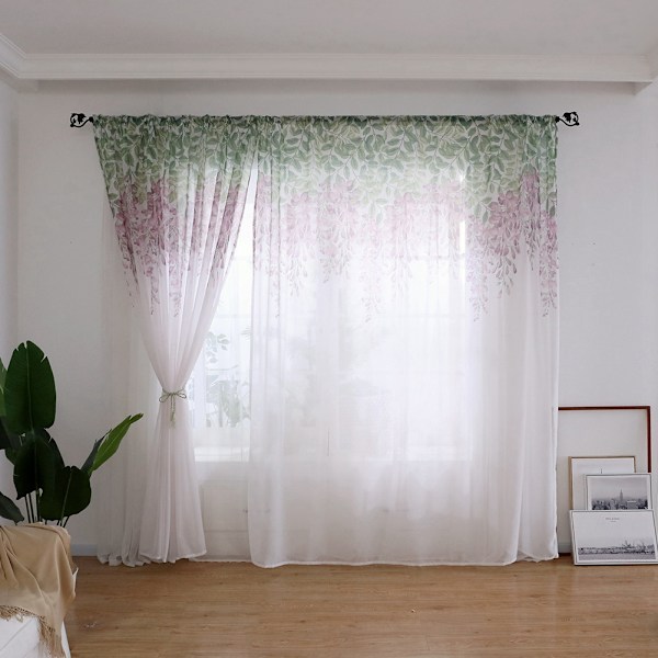 Polyester vindusgardin Valances Voile soverom stue dekor (lilla)