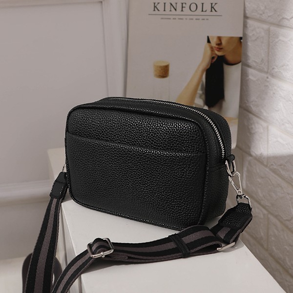Crossbody taske til kvinder, lille læder kamerataske tyk rem Cross-body tasker, Triple lynlås skuldertaske