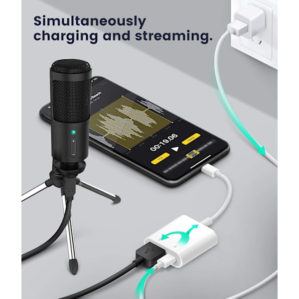 iPhone iPad OTG-adapter, Lightning till USB-omvandlare med Plug and Play & Laddningsport, USB-minne & Kortläsarkompatibilitet Midi
