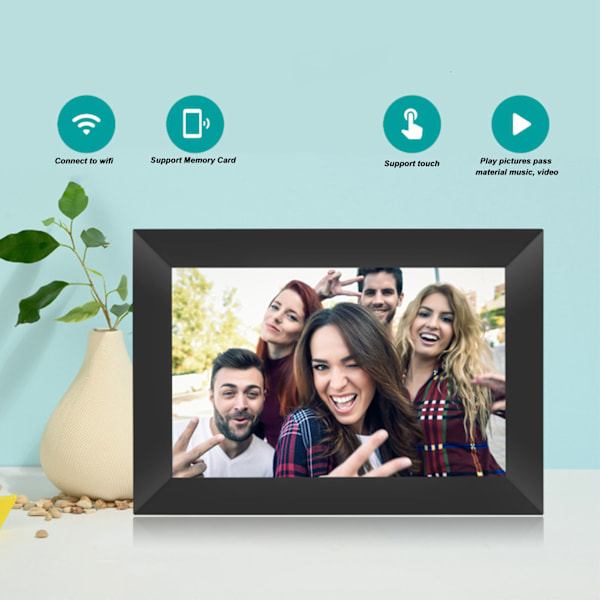 8 tums WiFi Digital Fotoram IPS Touchskärm Dela Foton Videor Smart Fotoram med 16GB Lagring Väggmonterbar Svart EU-kontakt