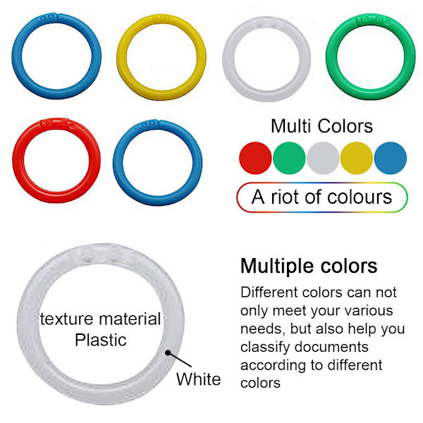 100 stk. Plastik Binder Ringe Plastik Løsblade Ringe Multi-Co