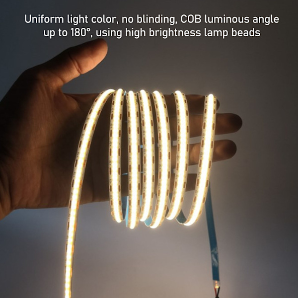 12V COB LED Fleksibel Striplys Selvklebende 90 CRI Fleksibel Uniform LED Tape Lampe 110LM 5m
