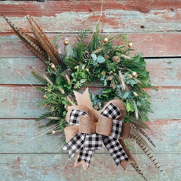 2 st svartvit buffelrutig burlap krans rosett dubbellagd