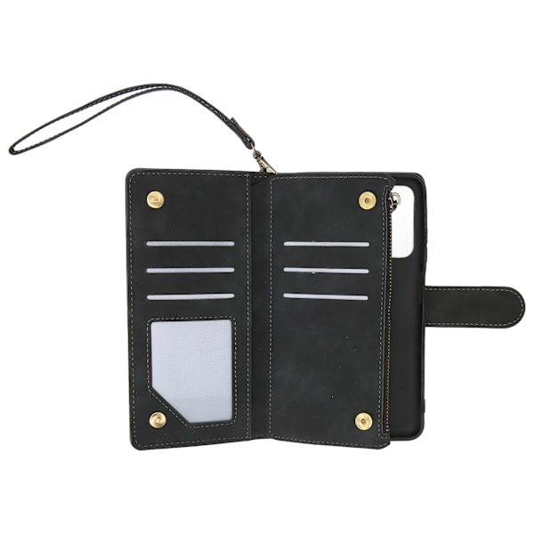 Plånbok Flip Case Imitation Läder Skyddande Plånbok Case Korthållare med Dragkedja för A03S Svart