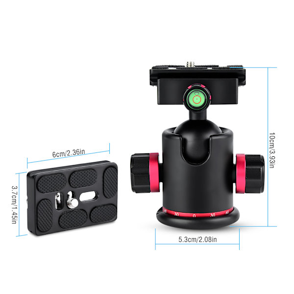 Mefury Tripod Kulled med roterande panorama med 3 st 1/4\" till 3/8\" skruvadapter Röd