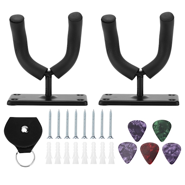 Gitarr Väggfäste Hållare Hängare Stativ Set Kit med 5 Plektrum för Banjo Ukulele Bas