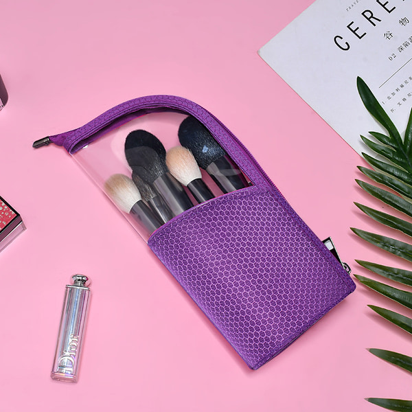 Dam Handhållen Halvrund Transparent Sminkväska Sminkborste Organizer Väska purple