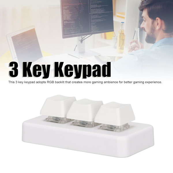 3-näppäiminen näppäimistö RGB-taustavalaistuksella, 3 näppäintä, USB-liitäntä, Mini-mekaaninen ohjelmoitava Plug and Play -makronäppäimistö tietokoneelle, valkoinen