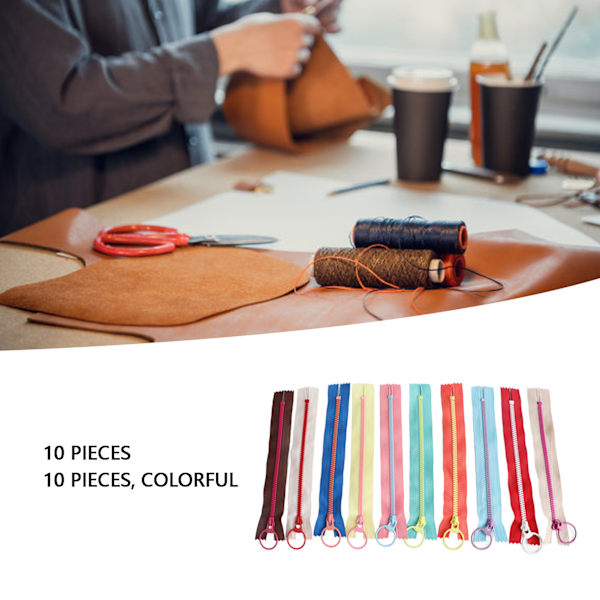10 stk lukkede håndlagde glidelåser 30 cm lengde fargerike DIY glidelåser for veske klær