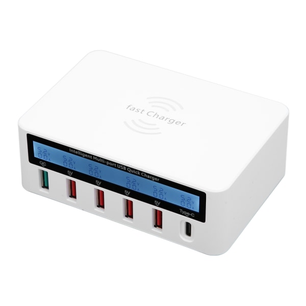 WLX-818F Trådløs Smart USB-skjermlader 6-porters 40W Hurtiglader med LED-skjerm Multifunksjonell ladestasjon (EU-plugg)