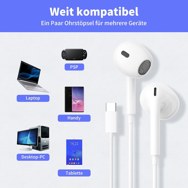 USB C Hörlurar, Lightning-kontakt för sömlös integration & bred kompatibilitet, tydliga samtal med integrerad mikrofon