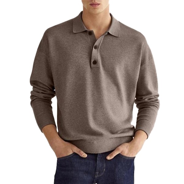 Herr Casual Topp Nedvikt Krage Knäppning Långärmad Andningsbar Herr Casual Passform Topp för Höst Mörk Khaki XXL