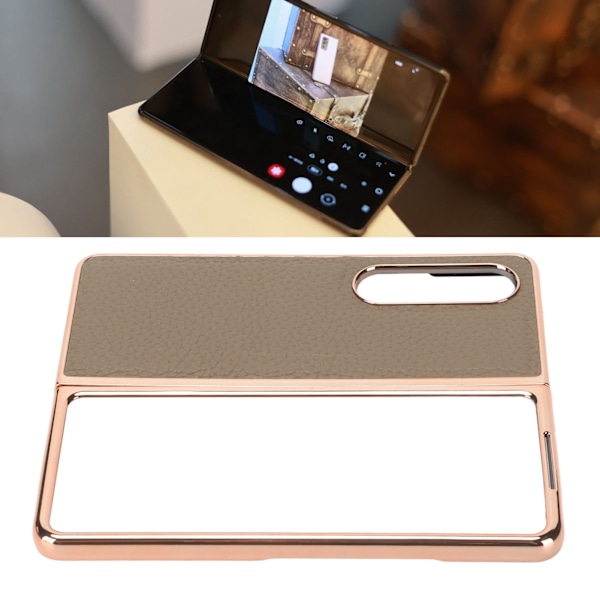 Samsung Galaxy Z Fold 4 -puhelimen taittuva kotelo, nanopinnoitettu nahka, tähtikuvio, naarmuuntumaton suojakotelo, harmaa