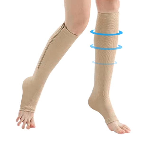 1 par lynlås midt-kalv længde strømpe kompression strømper slanke leggings stræk sokker åben tå (hudfarve s M)