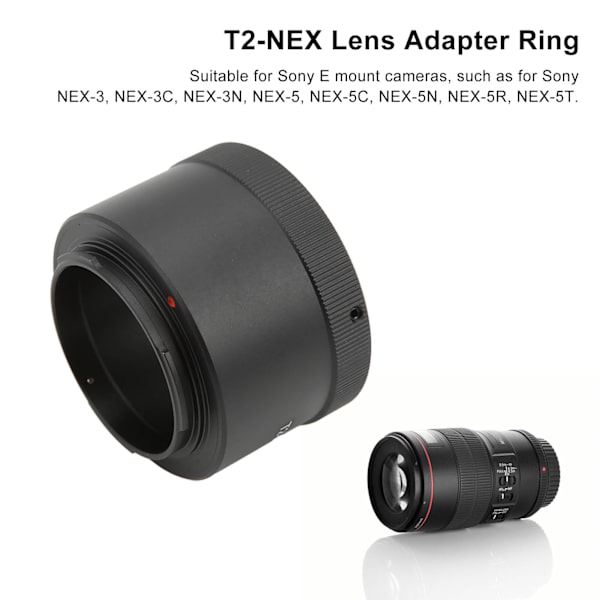 T2‑NEX Teleobjektiv Spegelobjektiv Adapterring för T2 Mount Objektiv till Sony E Mount Kamera