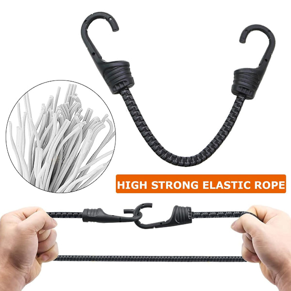 Elastiska rep med spännen för camping, cykel, hopfällbar vagn, bagageutrymme etc., kraftiga 45 cm (18 tum) tygbelagda gummistroppar med plastbelagt stål