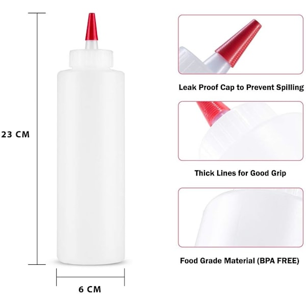 Klämflaskor, måltidsgodkända mångsidiga läckagesäkra plastbehållare för kök, enkel rengöring, hållbar konstruktion för kryddor, såser, oljor 2 st
