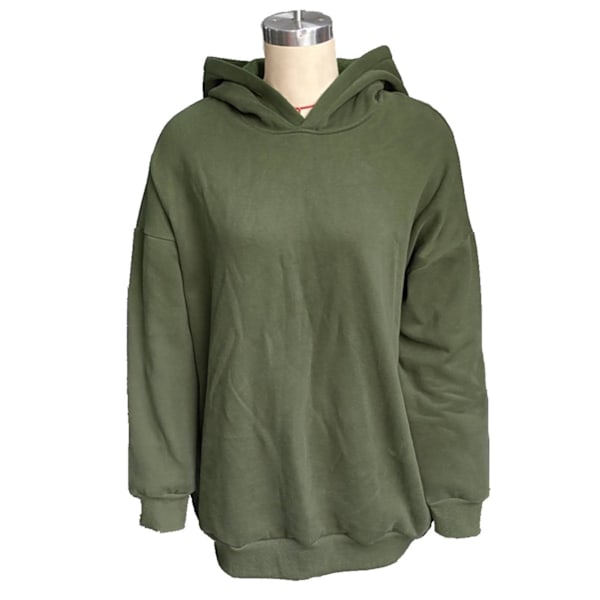 Dam Huvtröjor Nedhasad Axel Långärmad Lös Passform Enfärgad Casual Oversized Tröja Topp OD Grön S