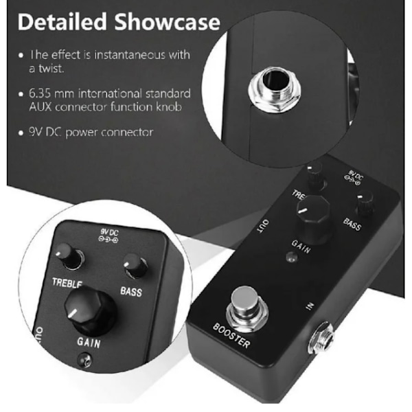 Small Booster Clean Boost Pedaler för Elgitarr Bas med True Bypass Switch Boost Gitarr Bas Pedaler